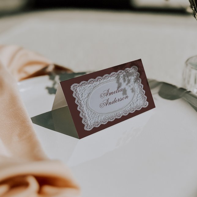 Vintage Chocolate Brown Lace Wedding Place Cards (Creator Uploaded)