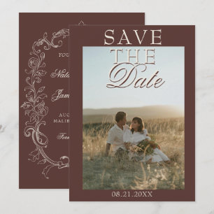 Vintage Chocolate Brown Photo Old Money Wedding Save The Date