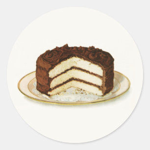 Vintage Chocolate Iced Layer Cake Classic Round Sticker