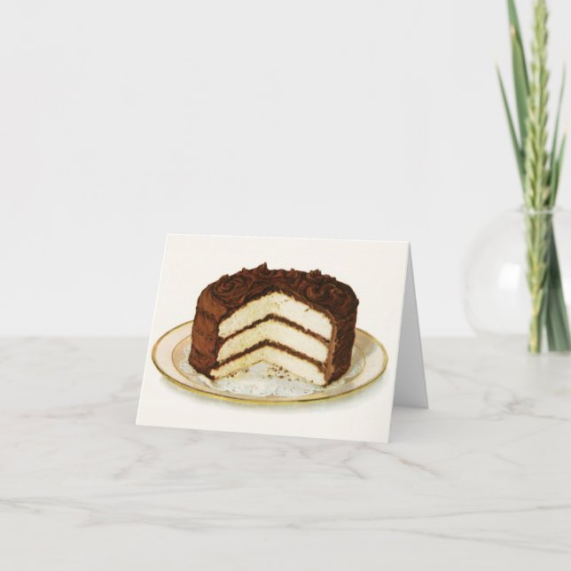 Vintage Chocolate Iced Layer Cake Note Card (Front)