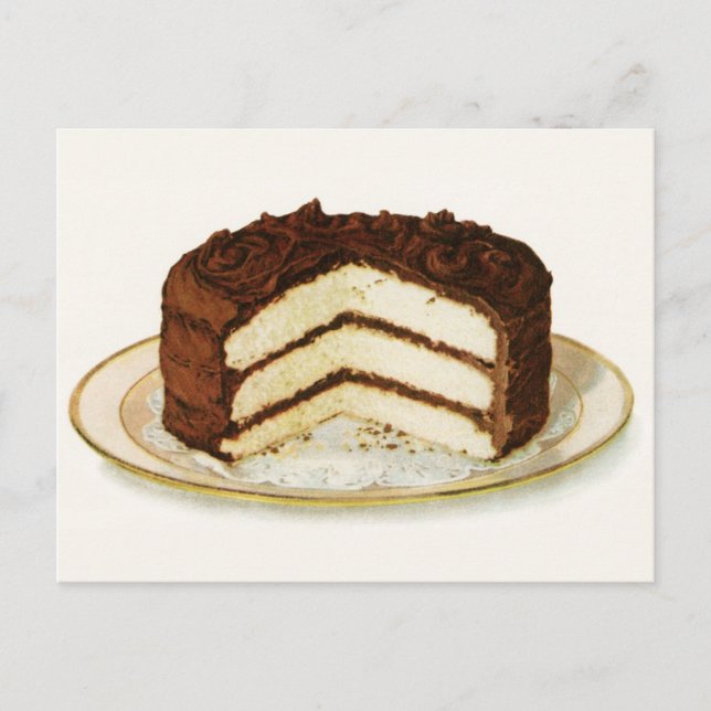 Vintage Chocolate Iced Layer Cake Postcard (Front)