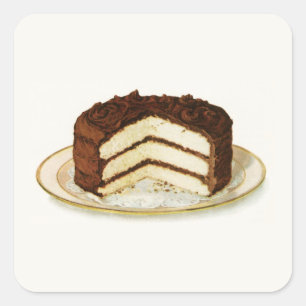 Vintage Chocolate Iced Layer Cake Square Sticker