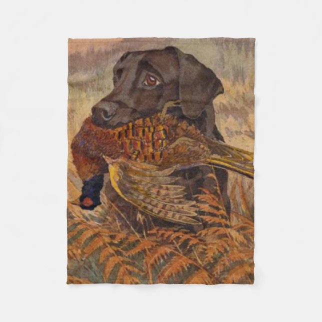 Vintage Chocolate Lab Hunting Fleece Blanket (Front)