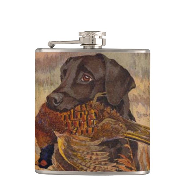 Vintage Chocolate Lab Hunting Hip Flask (Front)