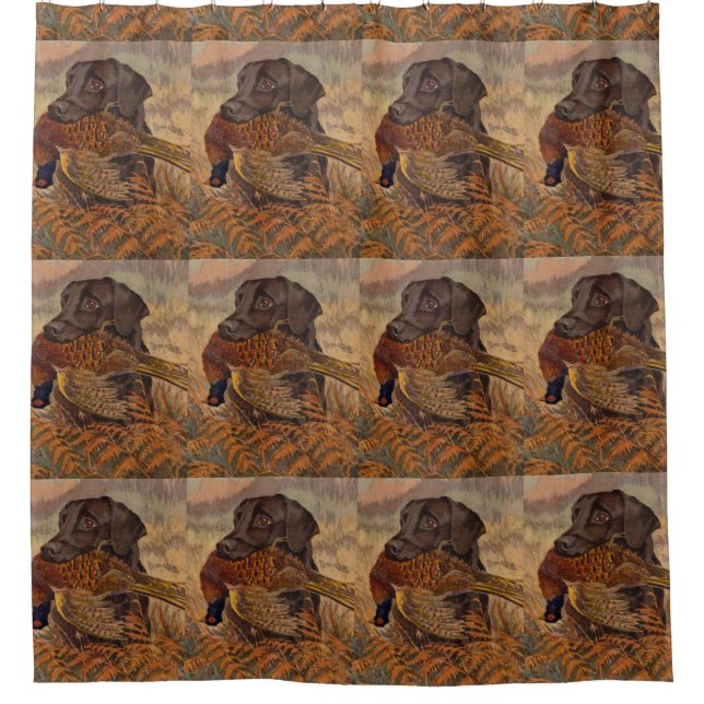 Vintage Chocolate Lab Hunting Shower Curtain (Front)