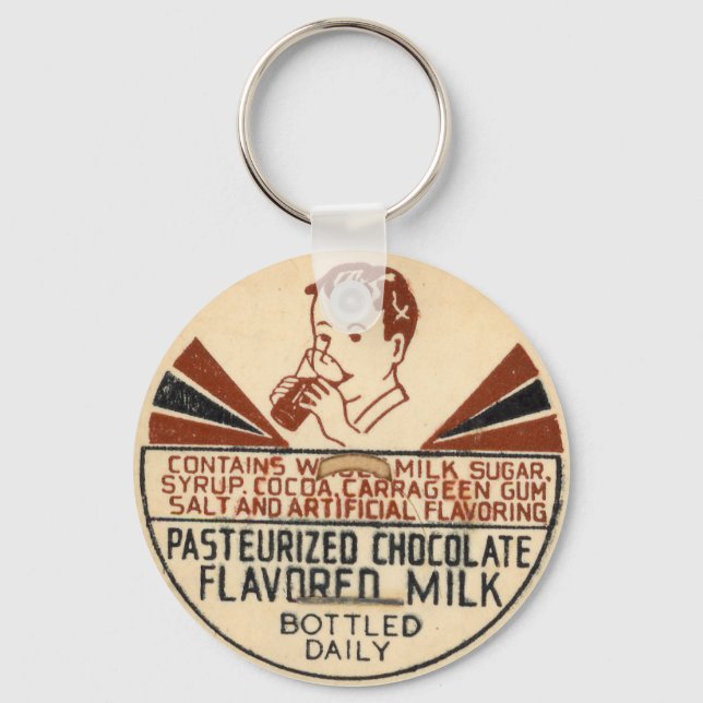 Vintage Chocolate Milk Bottle Cap Keychain (Front)