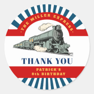 Vintage Choo Choo Train Birthday Thank You Classic Round Sticker