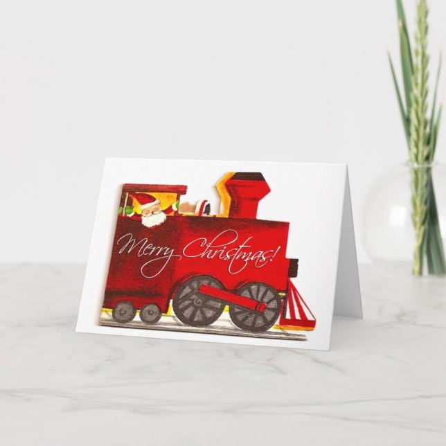 Vintage Choo-Choo Train Christmas Holiday Card (Front)