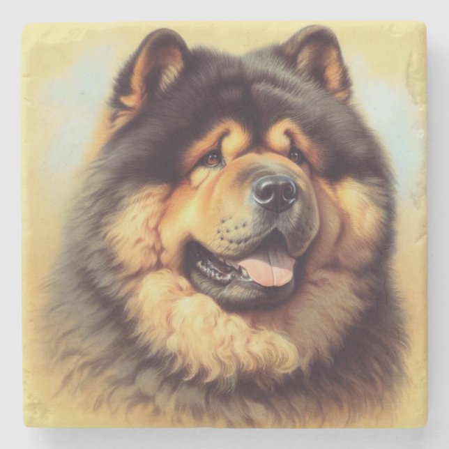 Vintage Chow-Chow Painting Stone Coaster (Front)