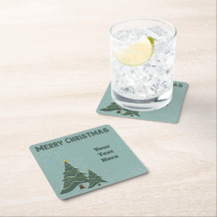 Vintage Chrismas Trees Square Paper Coaster