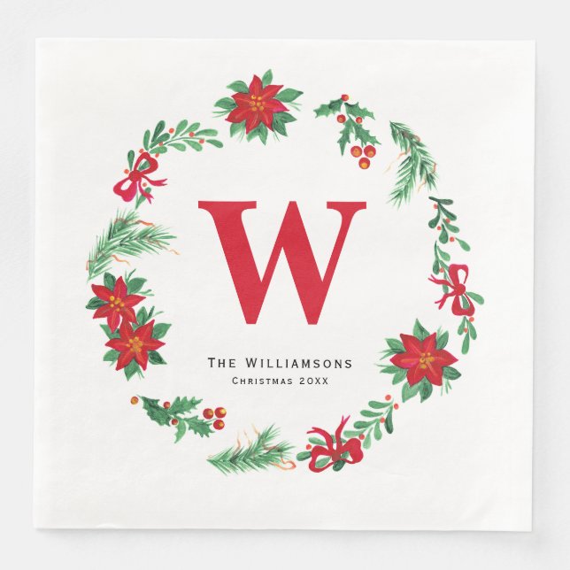 Vintage Chrismas wreath red green Napkin (Front)
