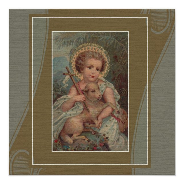 Vintage Christ Child Jesus with lamb & cross Poster (Front)
