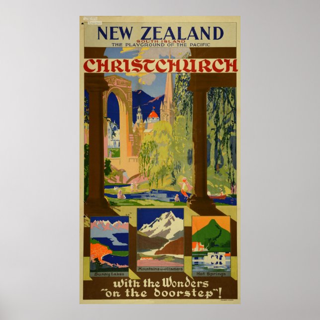 Vintage Christchurch New Zealand Travel Poster (Front)