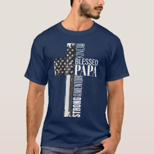 Vintage Christian Blessed Papa American Flag Fathe T-Shirt