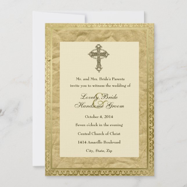 Vintage Christian Cross Wedding Invitation (Front)