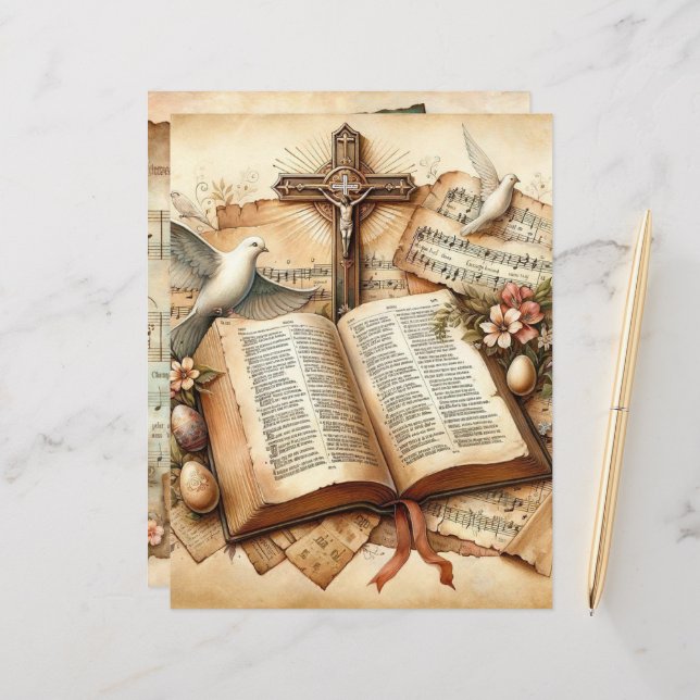 Vintage Christian Easter Scrapbook Paper (Front/Back In Situ)