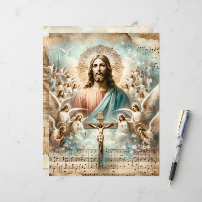 Vintage Christian Easter Scrapbook Paper (Front/Back In Situ)