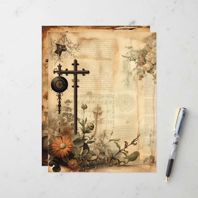 Vintage Christian Ephemera Scrapbook Paper (Front/Back In Situ)