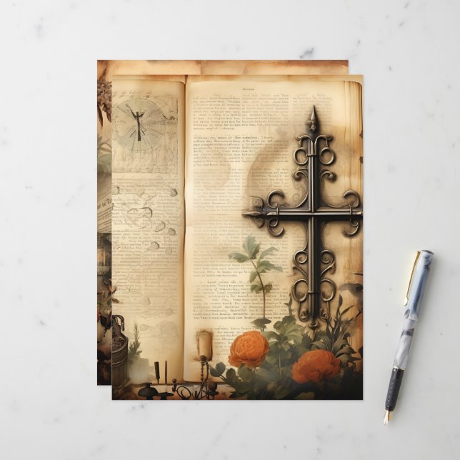 Vintage Christian Ephemera Scrapbook Paper (Front/Back In Situ)