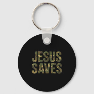 Vintage Christian Faith Quote Jesus Saves Camo  Key Ring