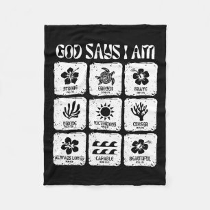 Vintage Christian God Say I Am Flower Beach Hawaii Fleece Blanket