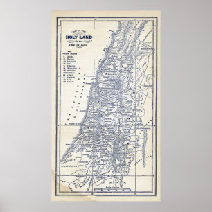 Vintage Christian Holy Land Jerusalem Map Poster