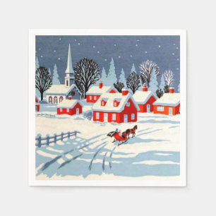 Vintage Christma Holiday Church Winter Snow Horse Napkin