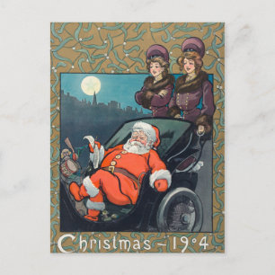 Vintage Christmas 1904 Santa Claus Women and Moon Holiday Postcard