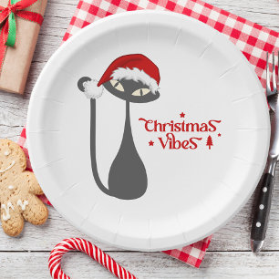 Vintage Christmas 1950s Atomic Black Cat Paper Plate