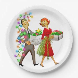 Vintage Christmas 1950's Couple Paper Plate