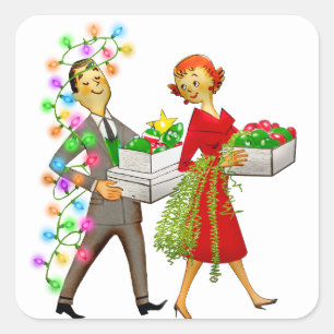 Vintage Christmas 1950's Couple Square Sticker