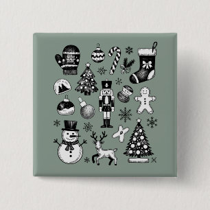 Vintage Christmas 90s Collage Retro Xmas  15 Cm Square Badge