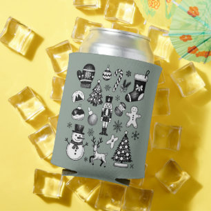 Vintage Christmas 90s Collage Retro Xmas  Can Cooler