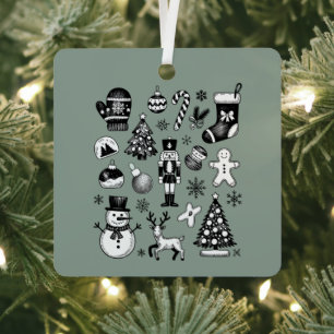Vintage Christmas 90s Collage Retro Xmas Metal Tree Decoration