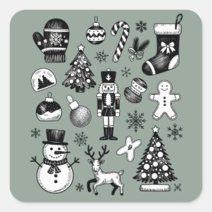 Vintage Christmas 90s Collage Retro Xmas Square Sticker