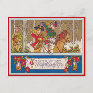 Vintage Christmas, A ride in the forest Holiday Postcard
