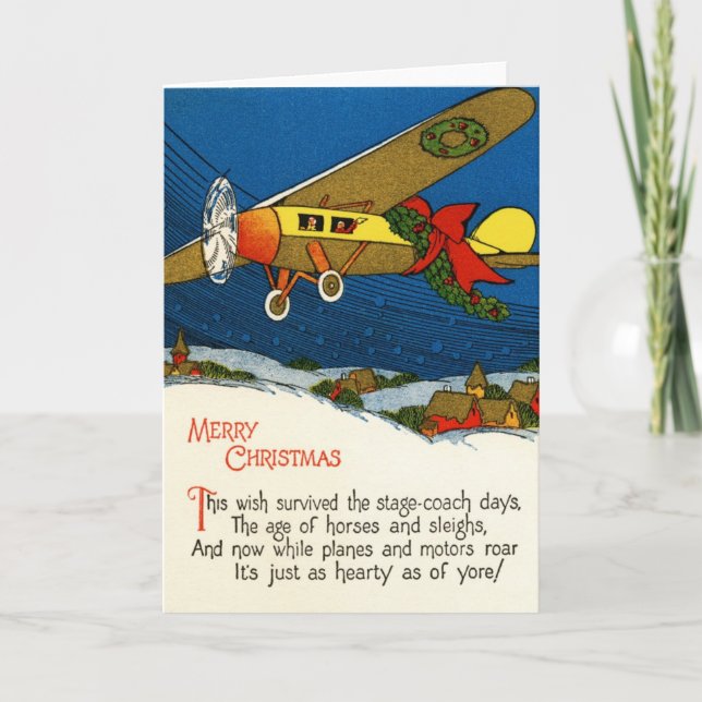 Vintage Christmas Aeroplane Holiday Card (Front)