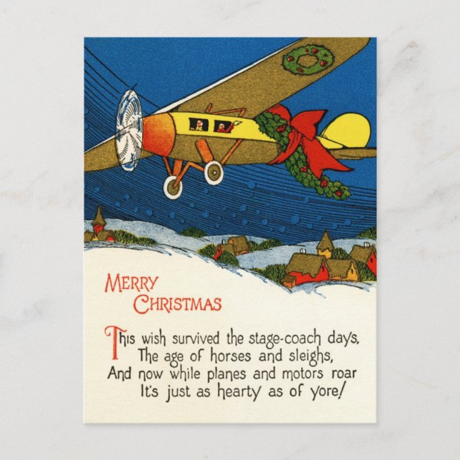 Vintage Christmas Aeroplane Holiday Postcard (Front)