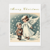 Vintage Christmas Angel and Child Flat Card
