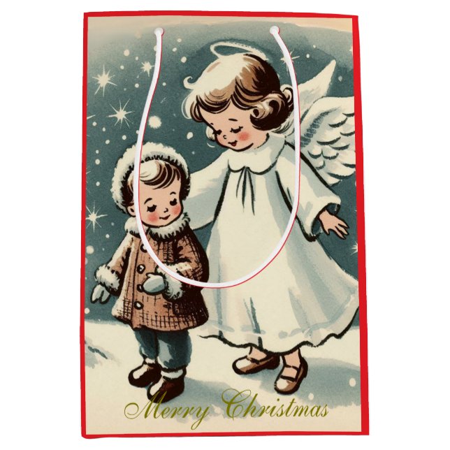 Vintage Christmas Angel and Child Medium Gift Bag (Front)