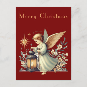 Vintage Christmas Angel and Lantern Postcard