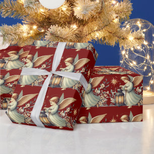  Vintage Christmas Angel and Lantern Wrapping Paper