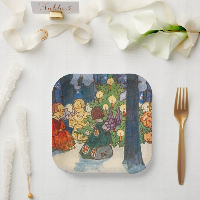 Vintage Christmas angel art Holiday    Paper Plate (Wedding)