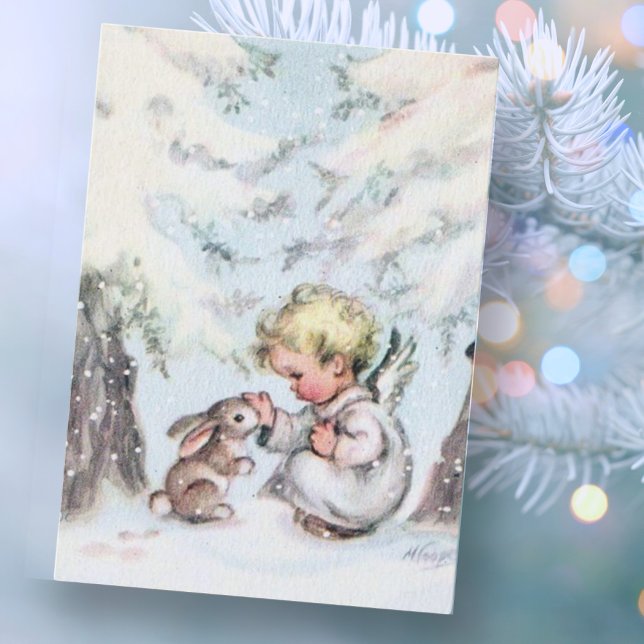 Vintage Christmas Angel Baby and Bunny Holiday Card (Creator Uploaded)