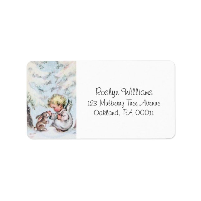 Vintage Christmas Angel Baby and Bunny Holiday Label (Front)