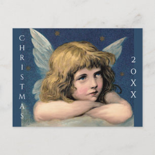 Vintage Christmas Angel Child White Wings Indigo Holiday Postcard