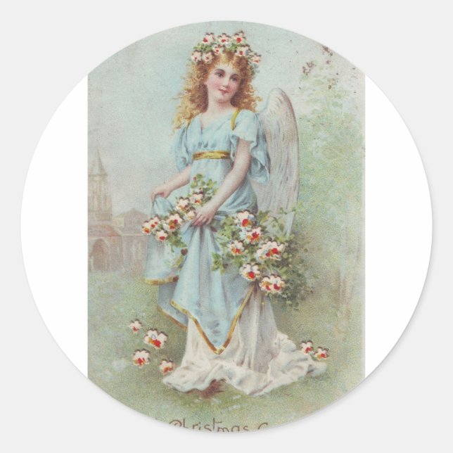 Vintage Christmas Angel Classic Round Sticker (Front)