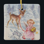 Vintage Christmas Angel Deer and Bunny Ceramic Ornament<br><div class="desc">Cute Vintage Christmas Angel Deer and Bunny Holiday Ornament.</div>