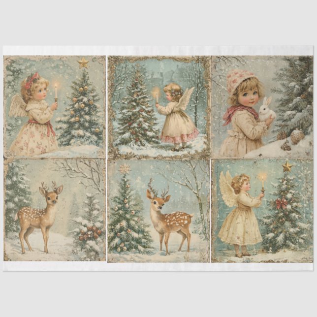 Vintage Christmas Angel, Deer Tissue Paper (Front)