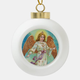 Vintage Christmas Angel Faux Gold Ceramic Ball Christmas Ornament